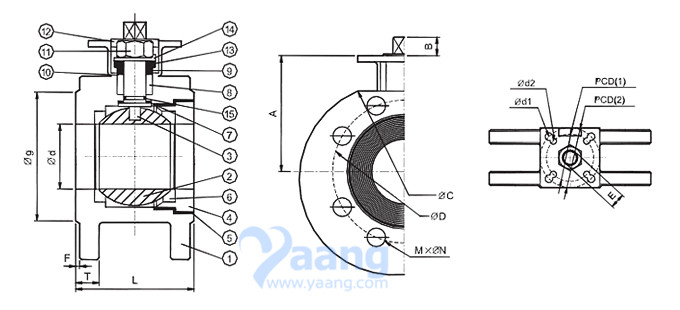 1 Piece Wafer Ball Valve Drawing